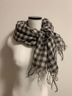 キャンセルセゾン　黒×生成りチェック柄　リネンストール