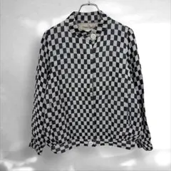 サリースコット　アウタージャケット　チェック柄リネン混　スタンドカラーM（D4