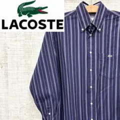 RC18《LACOSTE》ラコステ　ストライプシャツ　90s　ワンポイント刺繡