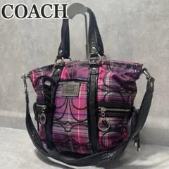 【美品】 COACH ショルダーバッグ ポピー チェック ラメ y2k ピンク