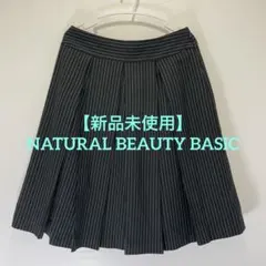 NATURAL BEAUTY BASIC ストライプ プリーツフレアスカート Lのサムネイル
