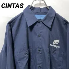 T-184 CINTAS ワークシャツ 企業物刺繍長袖 ネイビー L USA古着