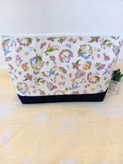 オムツポーチ(インコちゃんアイボリー×デニム)