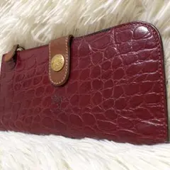 【美品✨】イルビゾンテ 長財布 クロコ型押し 金ボタン フラップ ボルドー