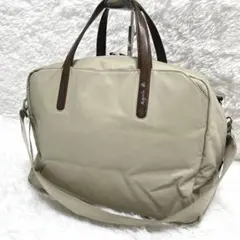 Agnes b ボストンバッグ 2way ナイロン レザー ベージュ 旅行のサムネイル