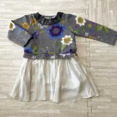 ハッカキッズ　花柄長袖チュール付きワンピース　110cm