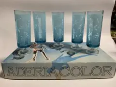 昭和レトロ　アデリアクリスタル　竹の絵柄　足付きコップ5個　ジュースグラス