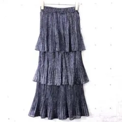 ボヘミアン モード 古着 プリーツ ラメ シアーティアードフリルロングスカート