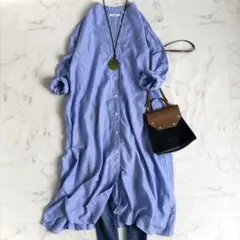 美品＊ジャーナルスタンダードレリューム リネン混Aラインシャツワンピース ブルー