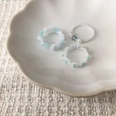 ビーズリングセット ホワイト×ブルー