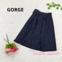 GORGE フレアスカート　ストライプ　膝丈　楽履き　M ネイビー