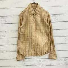 【SHIPS】チェック柄長袖シャツ コットン100% S フランス製