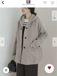 アーバンリサーチ ドアーズ　エアリーウールフードコート　杢GREGE