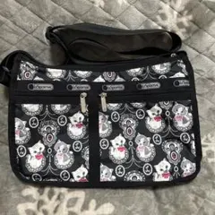 LeSportsac ケビンデヴァイン美品 大きなメッセンジャーバック黒スカル 