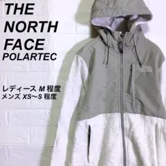 ノースフェイス デナリジャケット フーディ ポーラテック 刺繍ロゴ グレー 白M