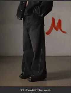 GRANCY ジップデザイン バギーデニムパンツ ブラック Mサイズ