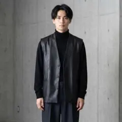 G7305*アーバンリサーチ☆センスオブプレイス☆レザーベスト☆黒ブラック☆M