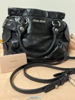 miumiu VITELLO LUX サイドリボン 2wayバッグ 黒のサムネイル