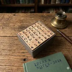 スタンプ　木製　アルファベット　英字　数字　記号　ハンコ　【1526-780】