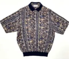 美品「Gran Sasso」総柄 シルクタッチ 半袖 ポロ イタリア製　Mのサムネイル