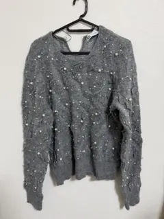 【ZARA 】グレー パール装飾 長袖ニット
