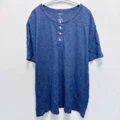 ソノマ 無地 Ｔシャツ ヘンリーネック 半袖 XL ビッグサイズ 青 綿 街着のサムネイル