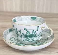 マイセン インドの華 グリーン カップ＆ソーサー　美品