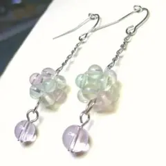 値下げ！天然石セラピストが作った手作りボールのピアス　ミックスフローライト