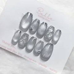 ネイルチップ マグネットキルティングガラスフレンチガーリーグレーワンホン量産型