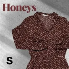 ♥Honeys♥ ロングワンピース Sサイズ バーガンディ 襟付き シャツワンピ