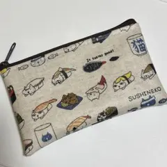 寿司ねこ柄 細長フラットポーチ ハンドメイド - メルカリ
