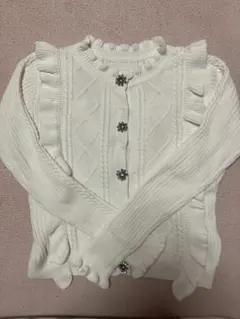 chestyホワイト フリル付きカーディガン