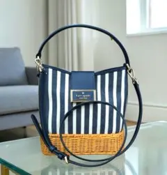【未使用に近い】リーガン ストライプ キャンバス バケット カゴ バッグ