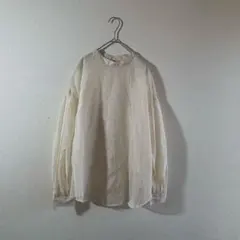 GU シアーボリュームスリーブブラウス L ベージュ バックボタン 長袖　透け感