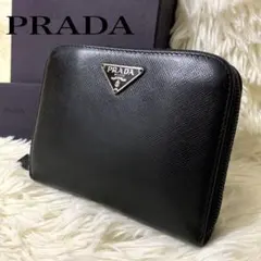【良品✨】プラダ 三角ロゴ 二つ折り財布 サフィアーノレザー 箱 カード付き 黒