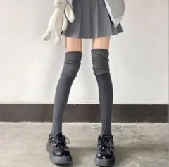 セール　オーバーニーハイソックス　リブ シアー 靴下　美脚　フェミニン　グレー