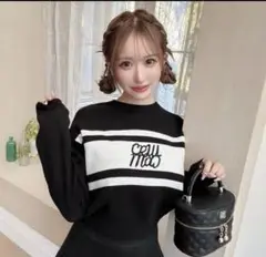 Cheri mi ロゴニットトップス 長袖 ブラック