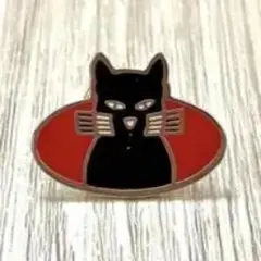 黒猫 ピンバッジ レッドオーバル