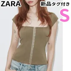 ZARA バーレスクストレッチトップス S ダークカーキのサムネイル