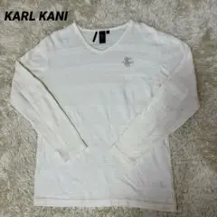 KARL KANI ホワイト　Lサイズ Vネック　長袖　ニット　日本製のサムネイル