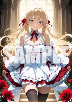 №6　可愛い 女の子 イラスト ポスター A4 セーラー服 制服 アニメ風