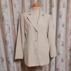 ベージュ テーラードジャケット L シングル 3つボタン 切り替え ポケットつき