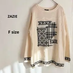 ZAZIE ザジ　ニット　F アイボリー　麻混　クルーネック　長袖