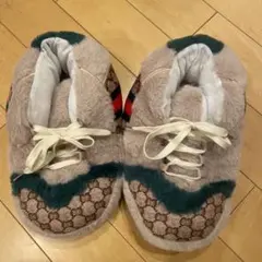 ファー スリッパ ベージュ/グリーン