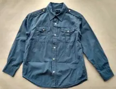 GAP　ギャップ　長袖　シャツ　150　ブルー　白　ストライプ　ボタンダウン