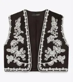 ZARA 刺繍ブラウンベスト S