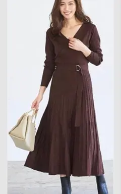 【値下げ】ur's＊ユアーズ＊カシュクールリブニットロングワンピース