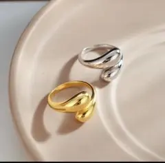 【オススメ】 サージカルステンレス シルバーゴールド 曲線美✨ 調節可能 指輪
