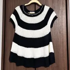 半袖ニット トップス ボーダー ネイビー 白 Mサイズ チュニック ノースリーブ