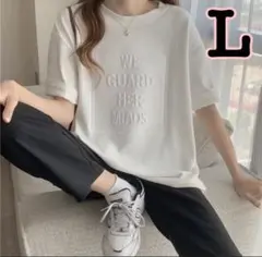 Tシャツ レディース トップス 半袖 ロゴ L ゆったり 着回し ホワイト